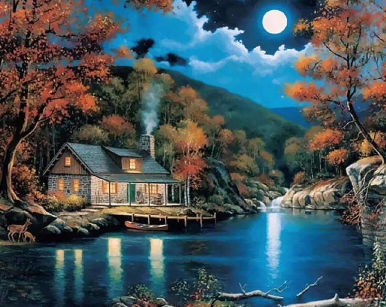 A House On The Lake With Moon Kit