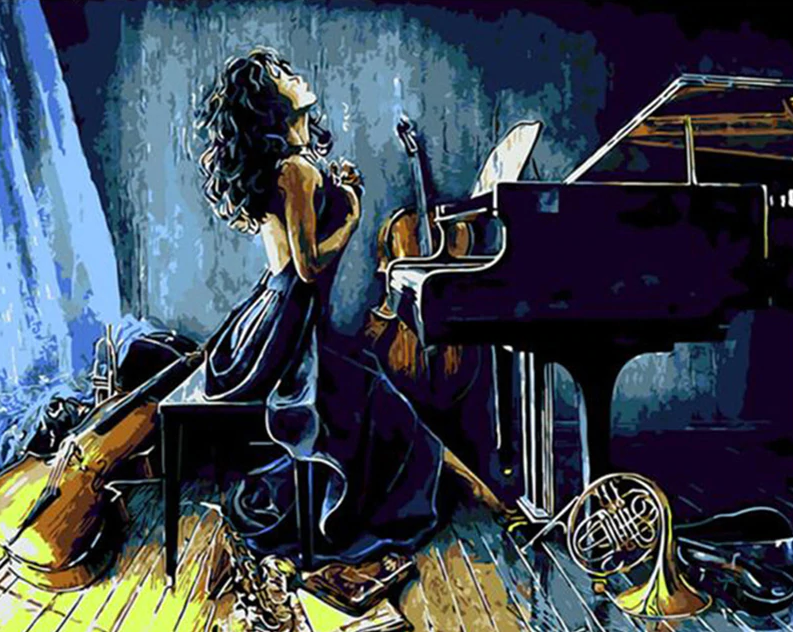 A Lady In Black Dress With Piano Kit