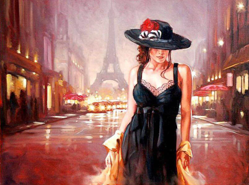 A Lady In Black With Hat In Paris Kit