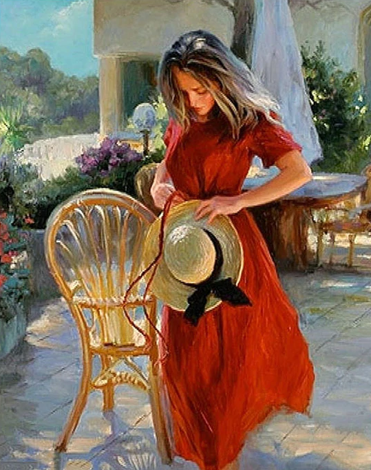 A Lady In Red Dress With Hat Kit