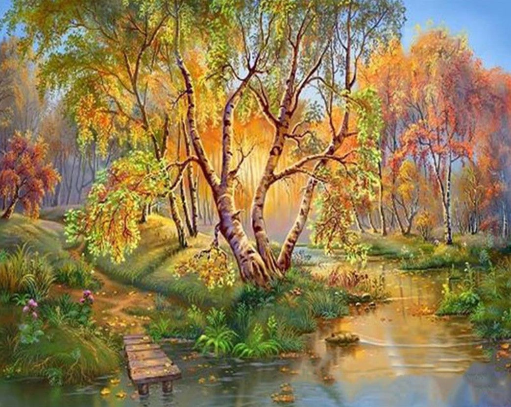 Autumn Season Lake Side Painting