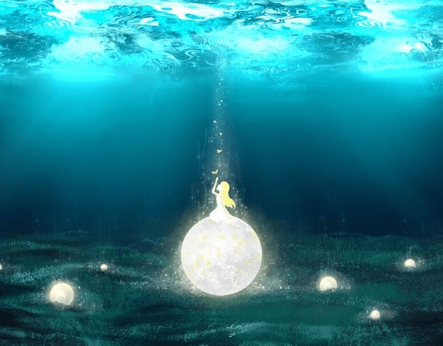 Girl And Lights In Water