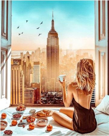Beautiful City and Girl Painting