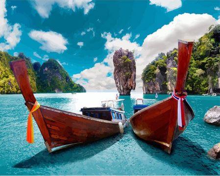 Docked Boats on Islands - Paint by Numbers Kit