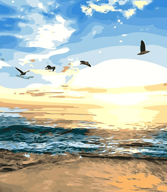Birds And Sunset On Ocean
