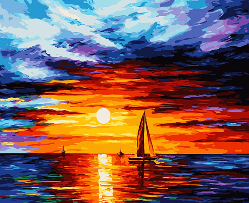 Boat With Sunset At Sea Kit
