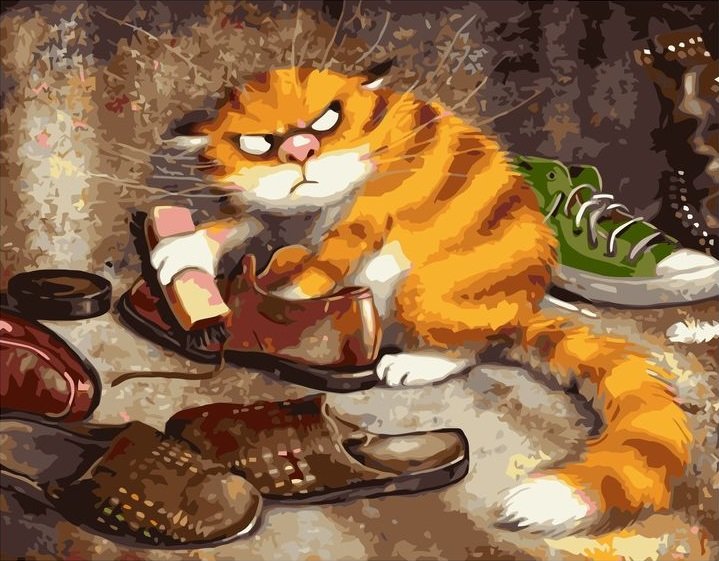 cat is polishing the shoes paint by number