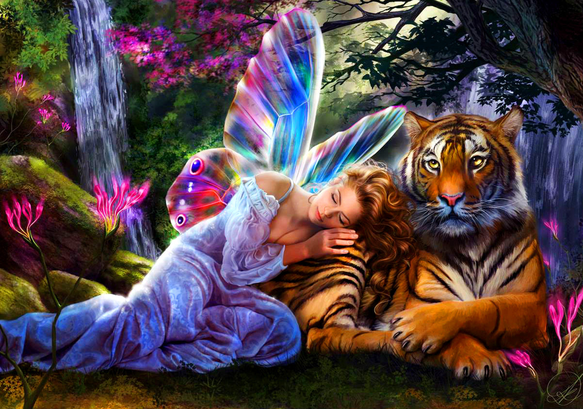 Fairy with Tiger Painting by number Kit