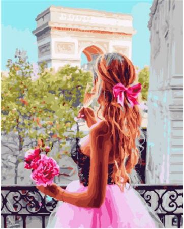 Girl With pink Flowers - Paint by Numbers Kit