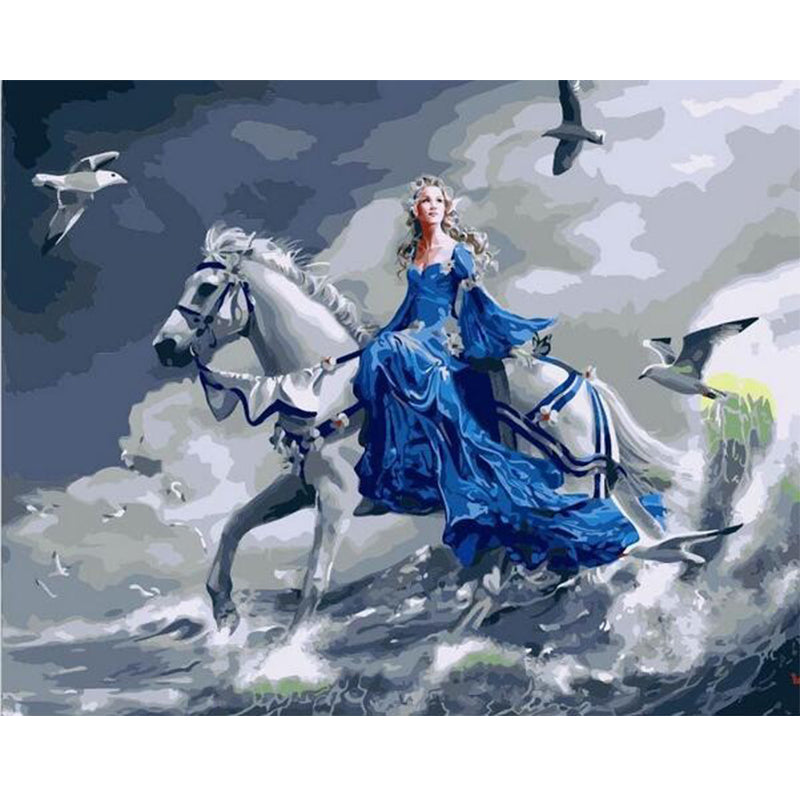 Girl With Horse And Birds painting