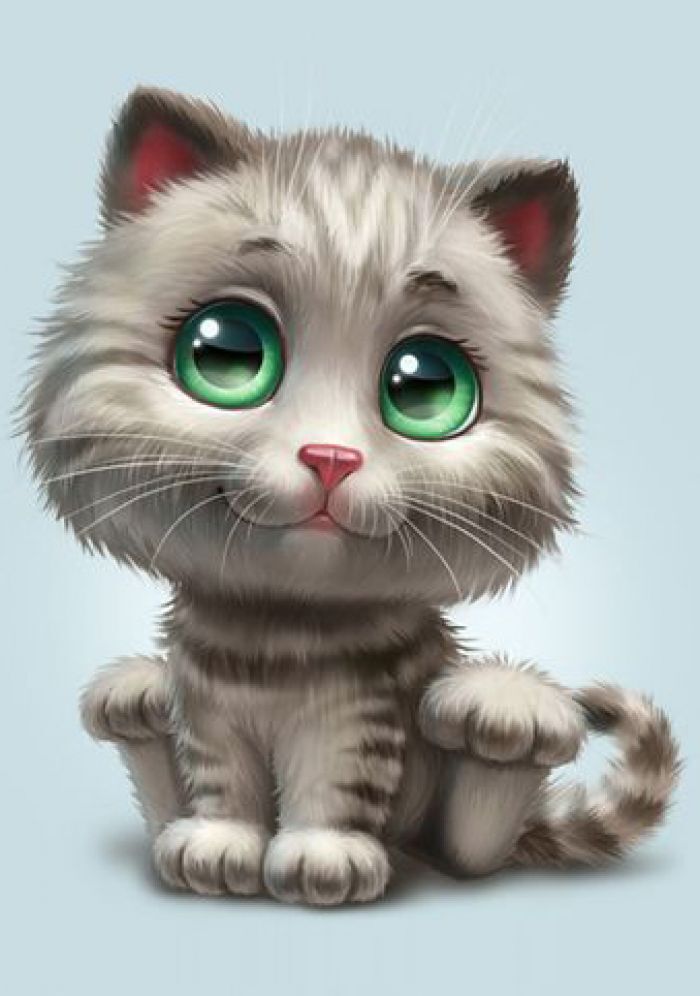 Green Eyed Cute Animated Cat Painting