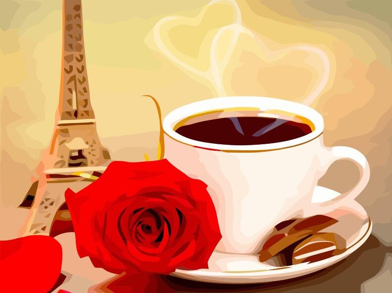 Hot Coffee With Rose And Eiffel Tower Kit