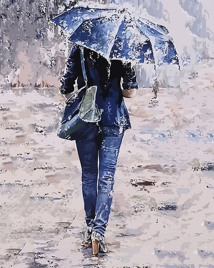 lady walking in rain  painting