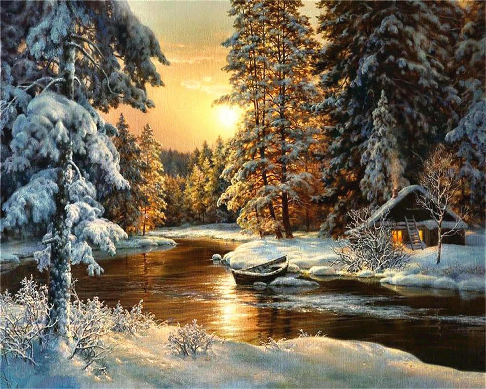 Lake Winter Sunset Paint by Numbers kit - Paint by Numbers