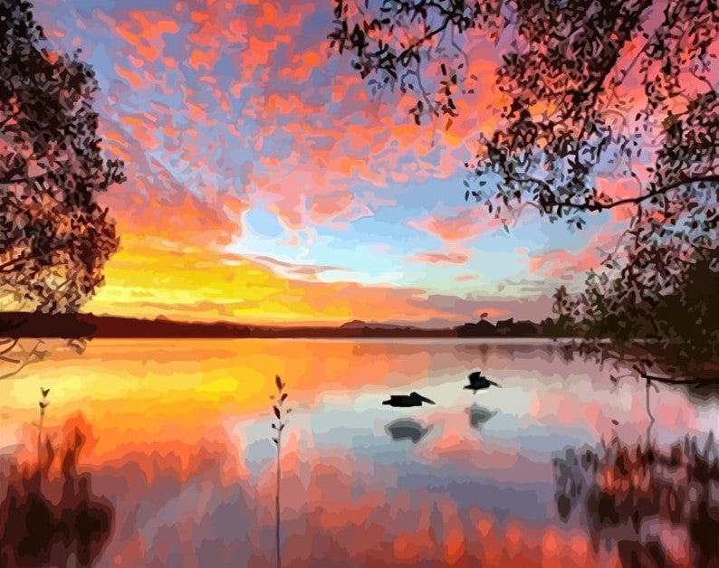 Lake With Dusk painting