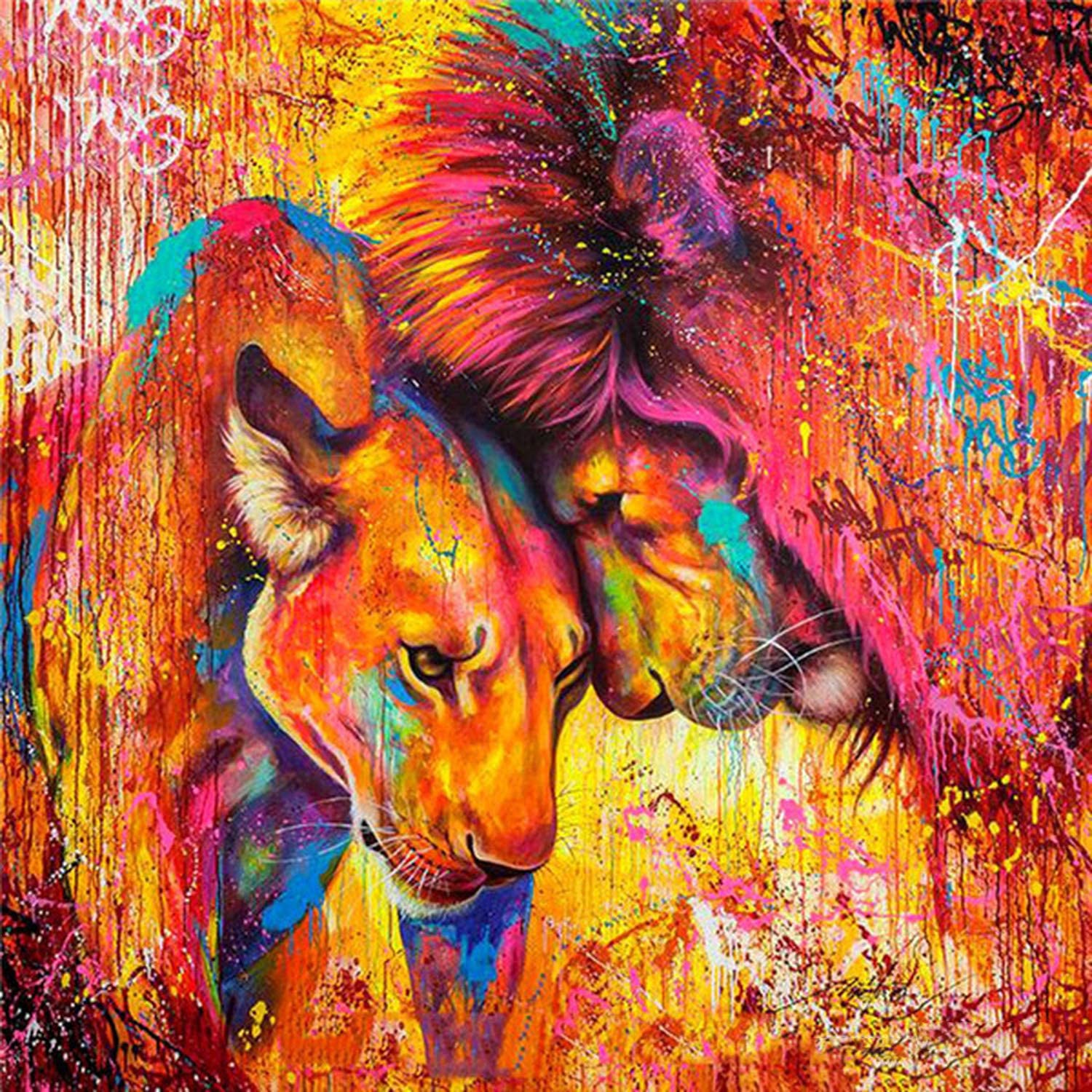 Lion Couple Colourful Painting