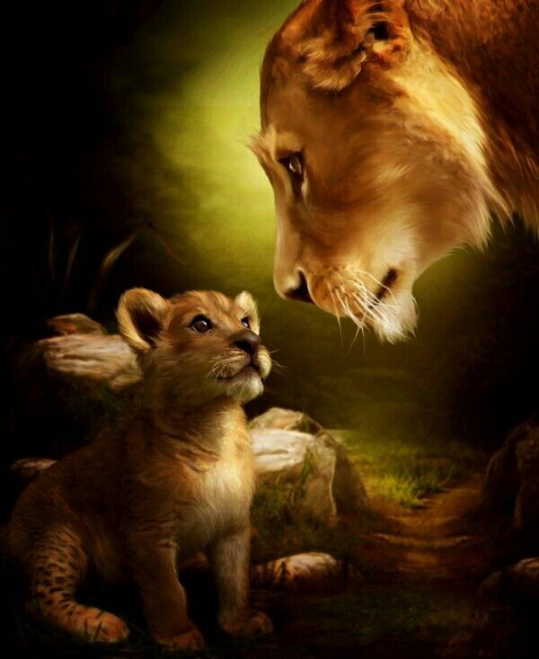 Lioness With Cub Painting by number
