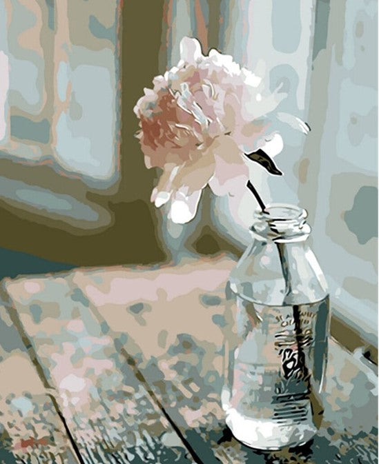 white rose in bottle painting