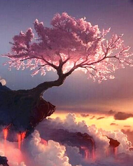 Tree On Mountain paint by numbers kit