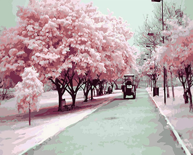 Pink Trees On Road painting kit