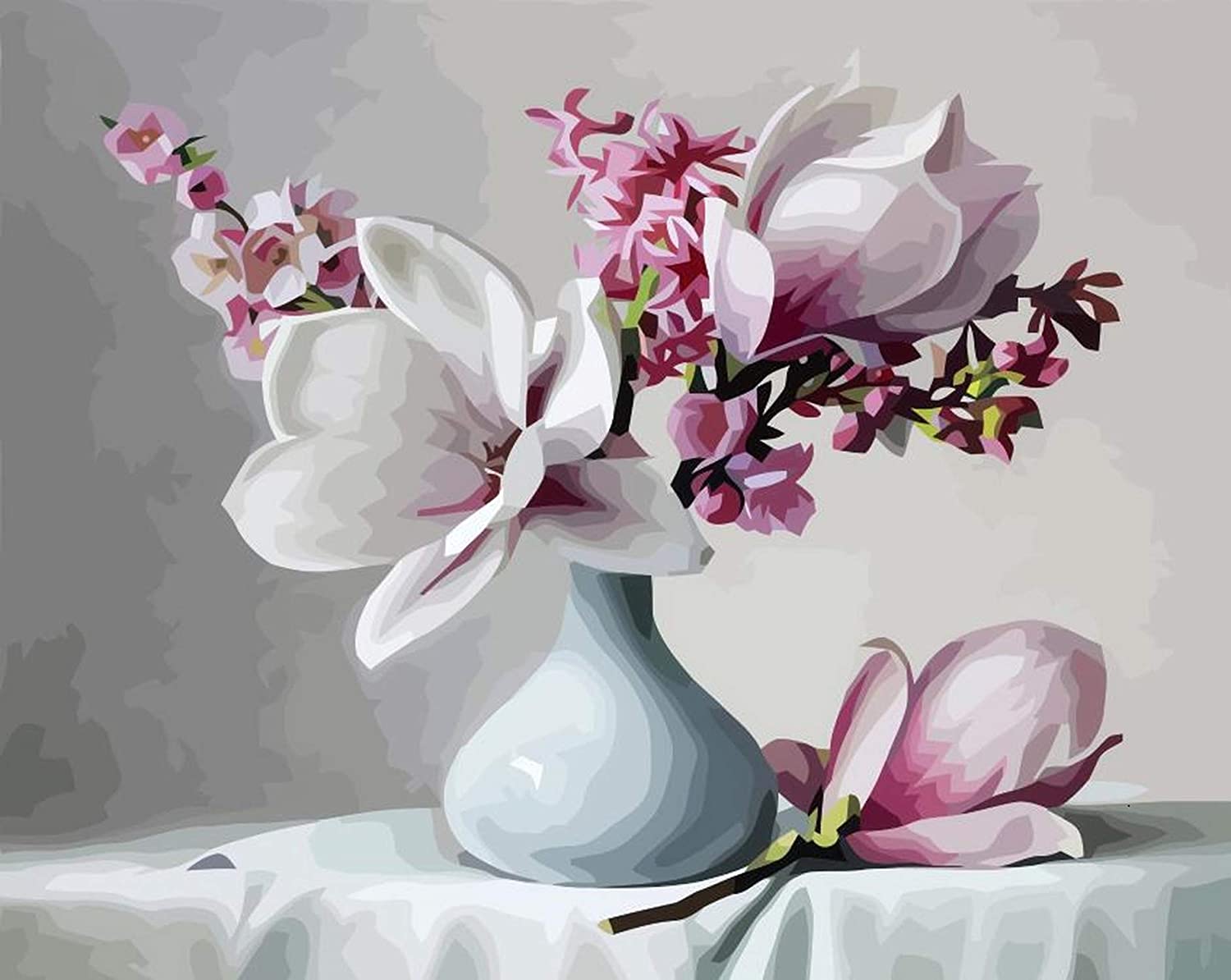 Pink magnolia flower in vase painting kit