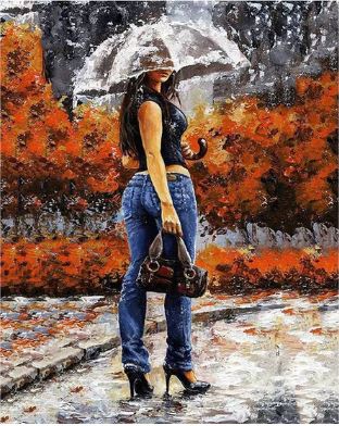 Charming Girl Holding Umbrella - Paint by Numbers