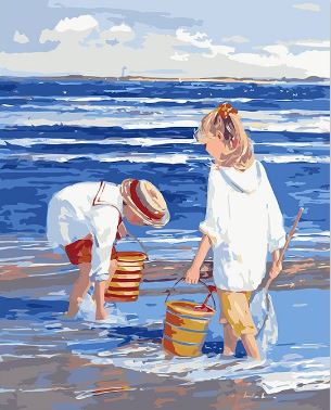 Kids Collecting Seashells - Abstract Painting Kit
