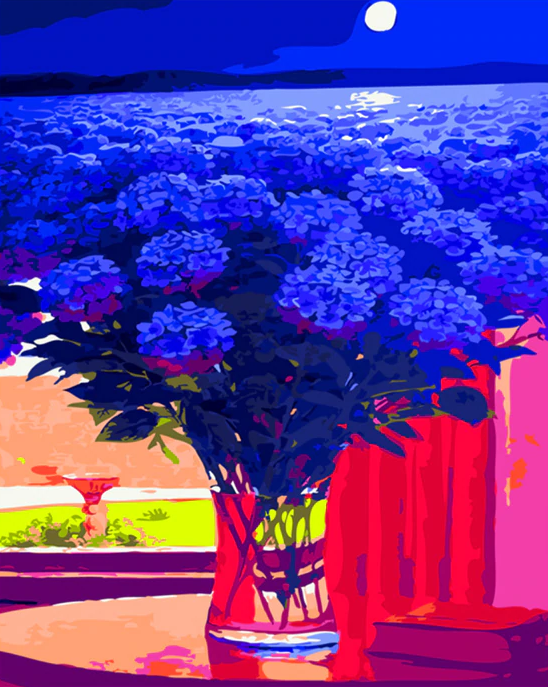 Purple Flowers With Moon Painting