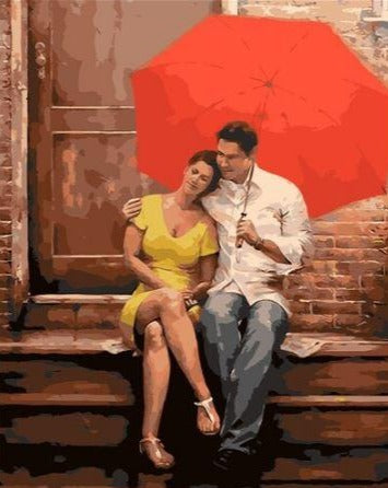 Romantic Couple Holding Umbrella