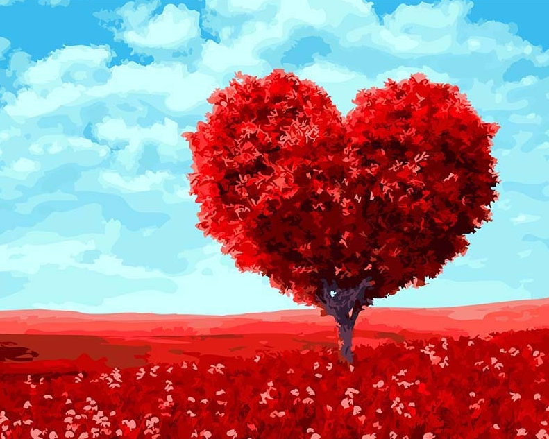 Red Heart Tree Under Sky