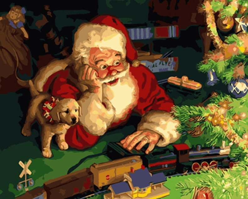Santa Claus Playing Dog And Train