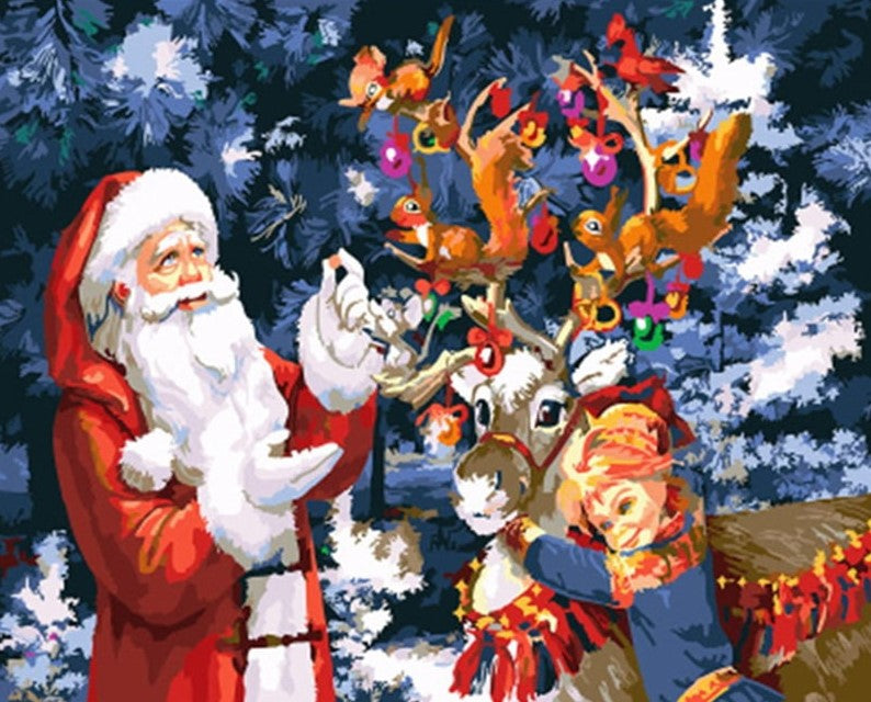 Girl And Santa Claus In Jungle painting