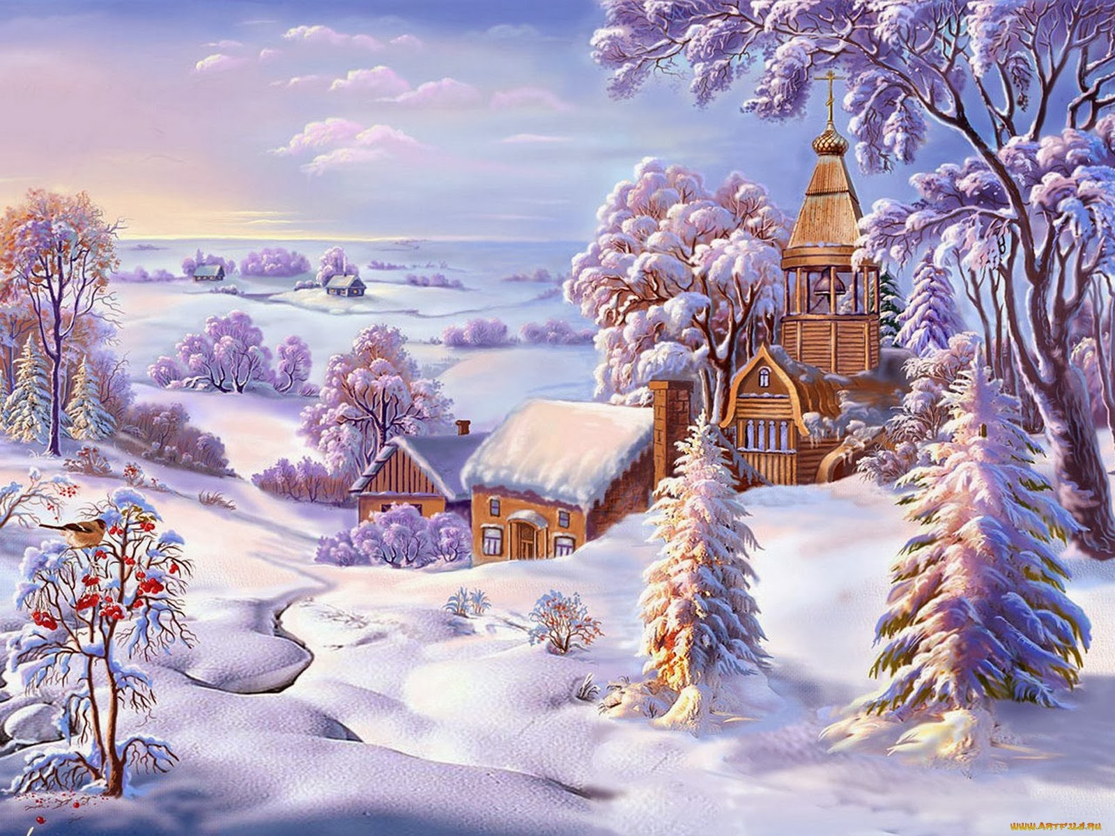 Snow Village Painting
