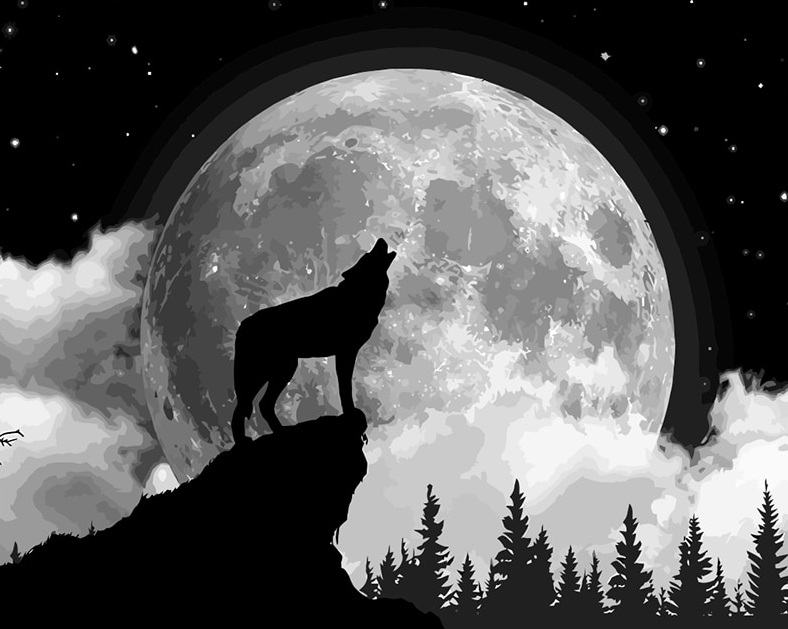Wolf With Moon painting