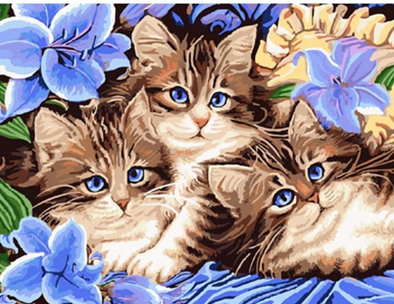 Cats With Flowers Painting By Numbers kit
