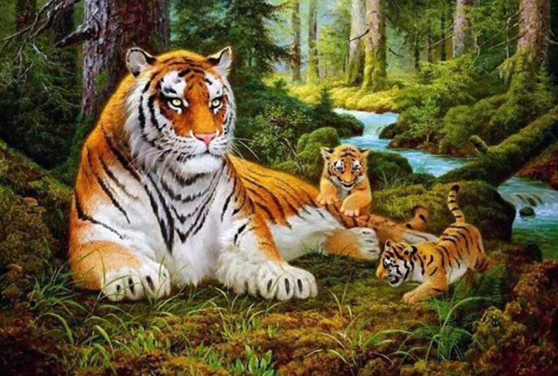 Tiger With Cubs Painting