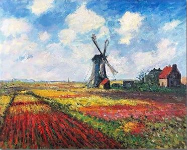 Vintage Windmill Painting by Monet - Paint by Numbers