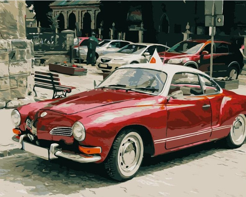Red Car In City painting