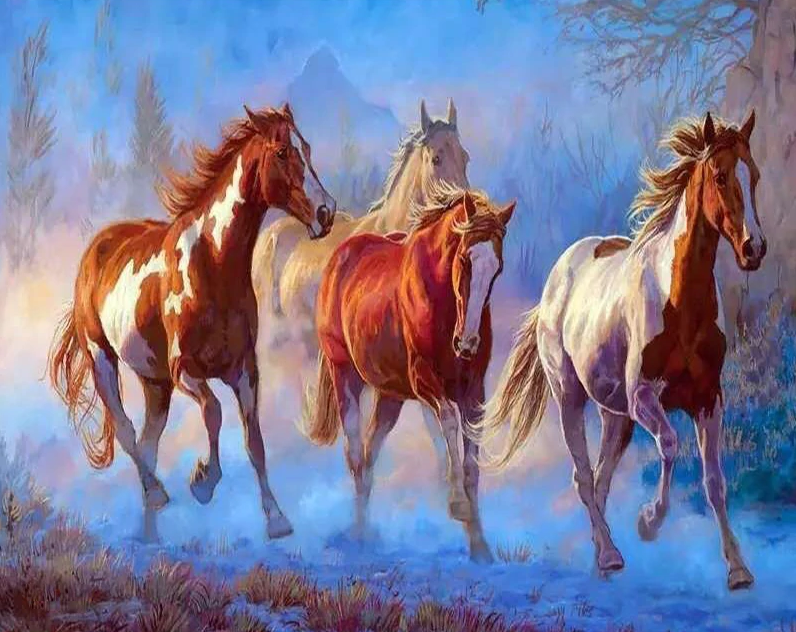White And Brown Horses Painting Kit