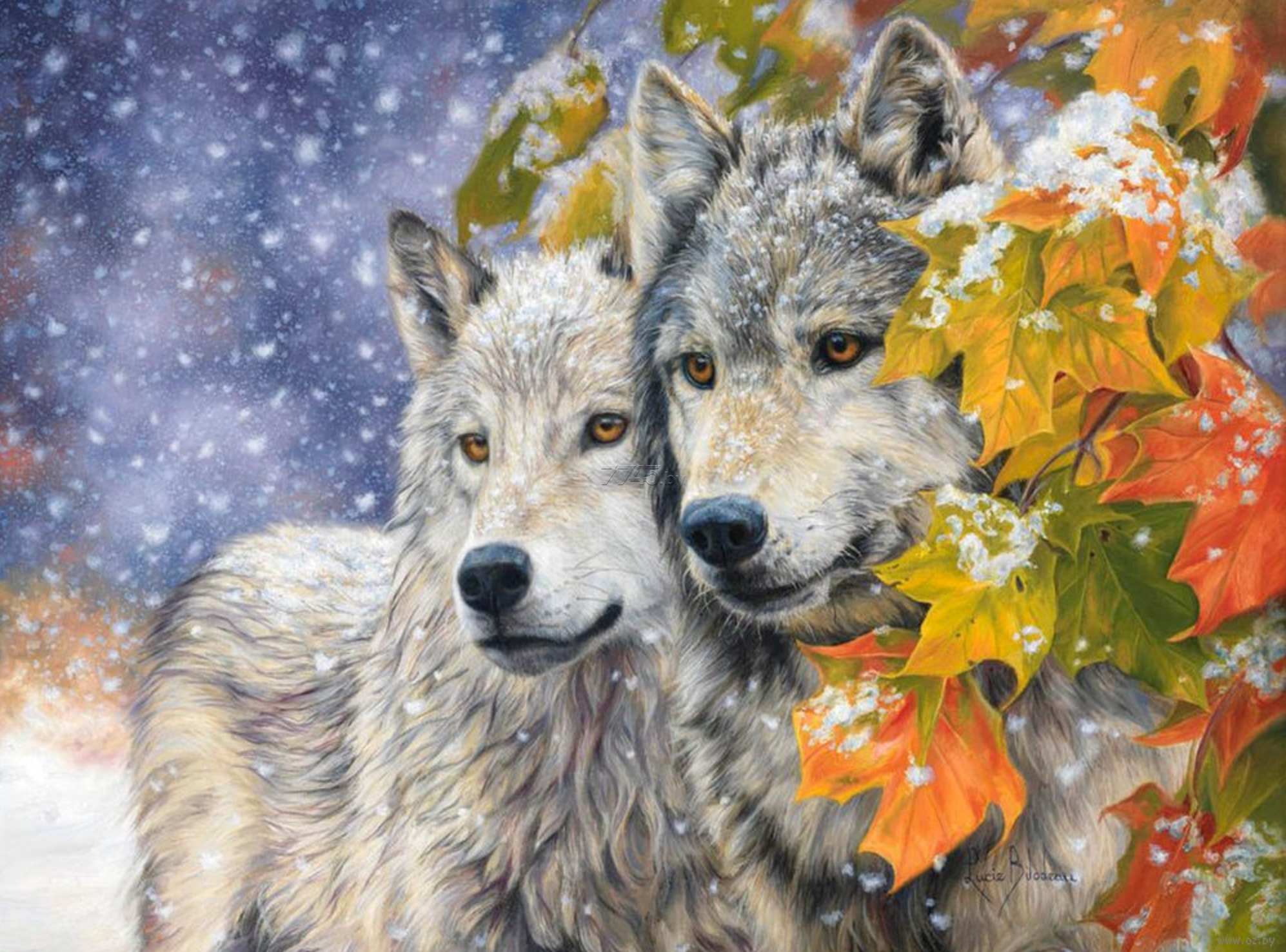 Wolves Snowfall Painting