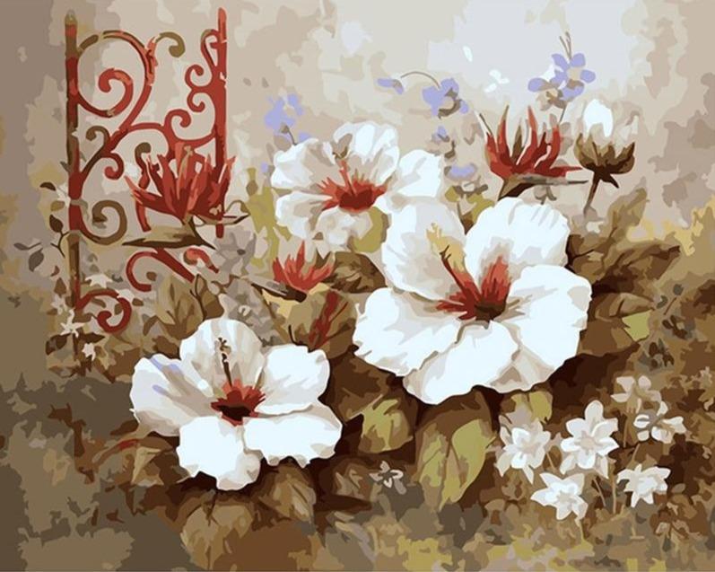White Flowers Paint By numbers kit